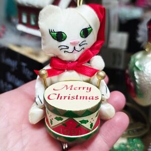 Russ 1991 Christmas Cat Ornament Drum Merry Christmas Holiday Decor